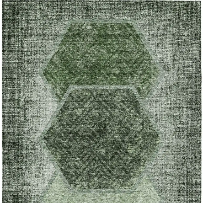 Olive Green And Artichoke Green Geometric Washable Indoor Outdoor Area Rug Photo 7