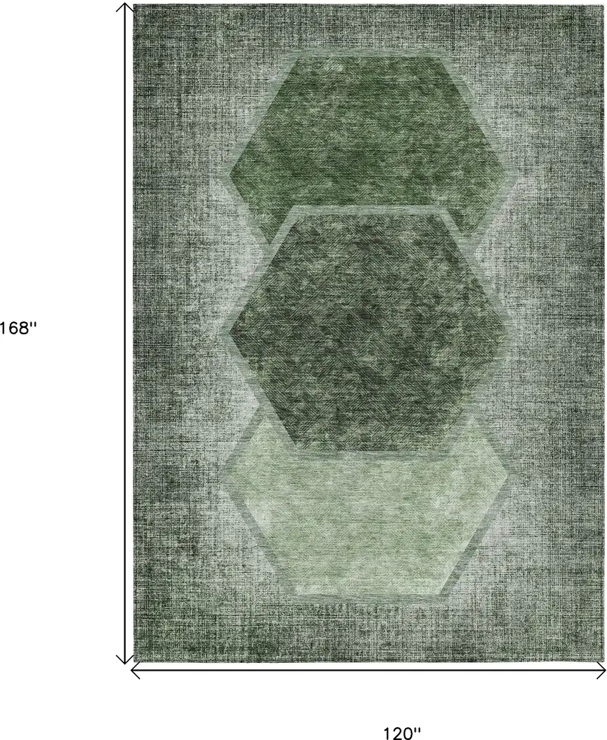 Olive Green And Artichoke Green Geometric Washable Indoor Outdoor Area Rug Photo 3