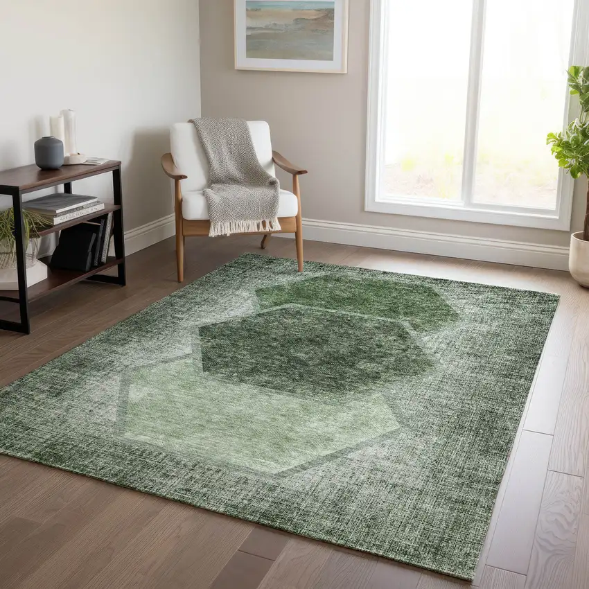Olive Green And Artichoke Green Geometric Washable Indoor Outdoor Area Rug Photo 9