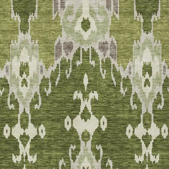 Olive Green And Artichoke Green Ikat Washable Indoor Outdoor Area Rug Photo 4