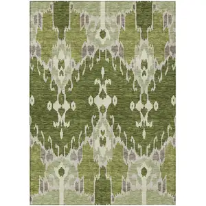 Photo of Olive Green And Artichoke Green Ikat Washable Indoor Outdoor Area Rug