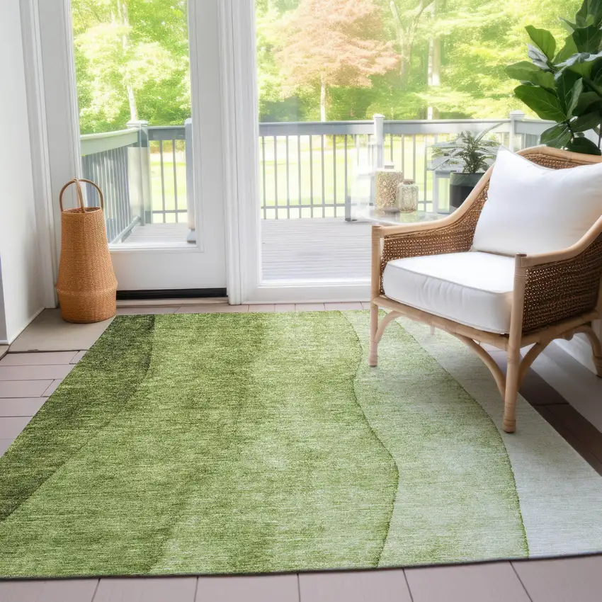 Olive Green And Artichoke Green Ombre Washable Indoor Outdoor Area Rug Photo 8