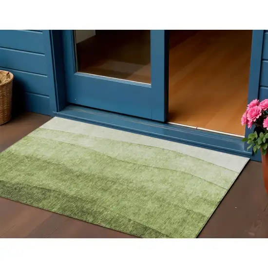 Olive Green And Artichoke Green Ombre Washable Indoor Outdoor Area Rug Photo 1