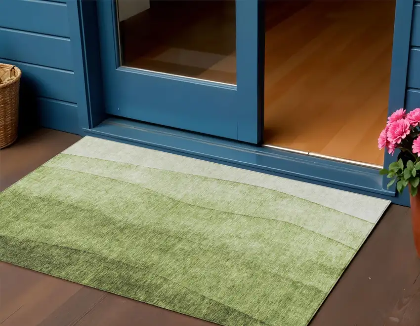 Olive Green And Artichoke Green Ombre Washable Indoor Outdoor Area Rug Photo 1