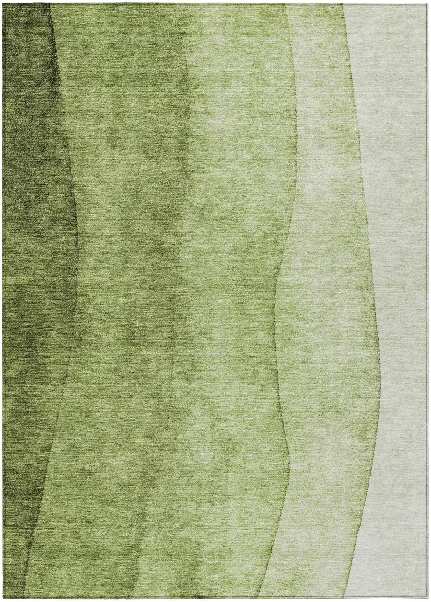 Olive Green And Artichoke Green Ombre Washable Indoor Outdoor Area Rug Photo 2
