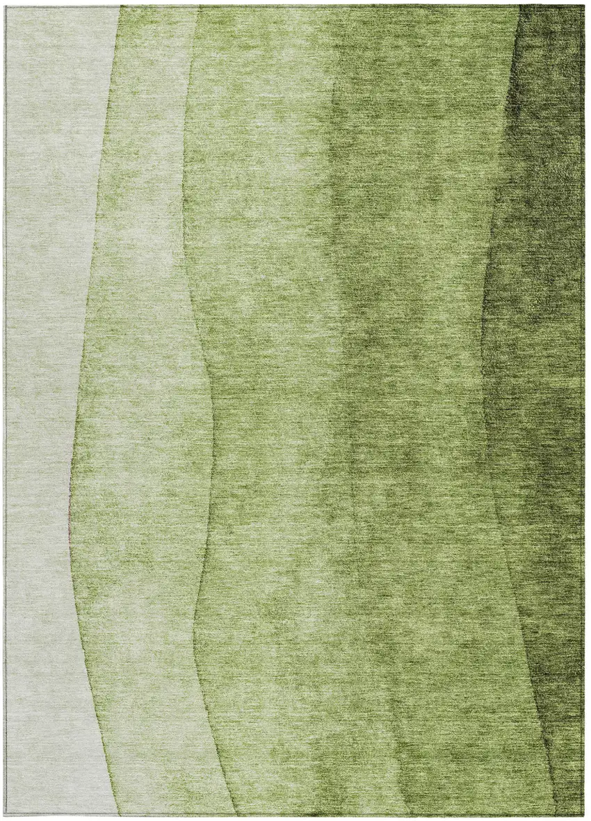 Olive Green And Artichoke Green Ombre Washable Indoor Outdoor Area Rug Photo 5