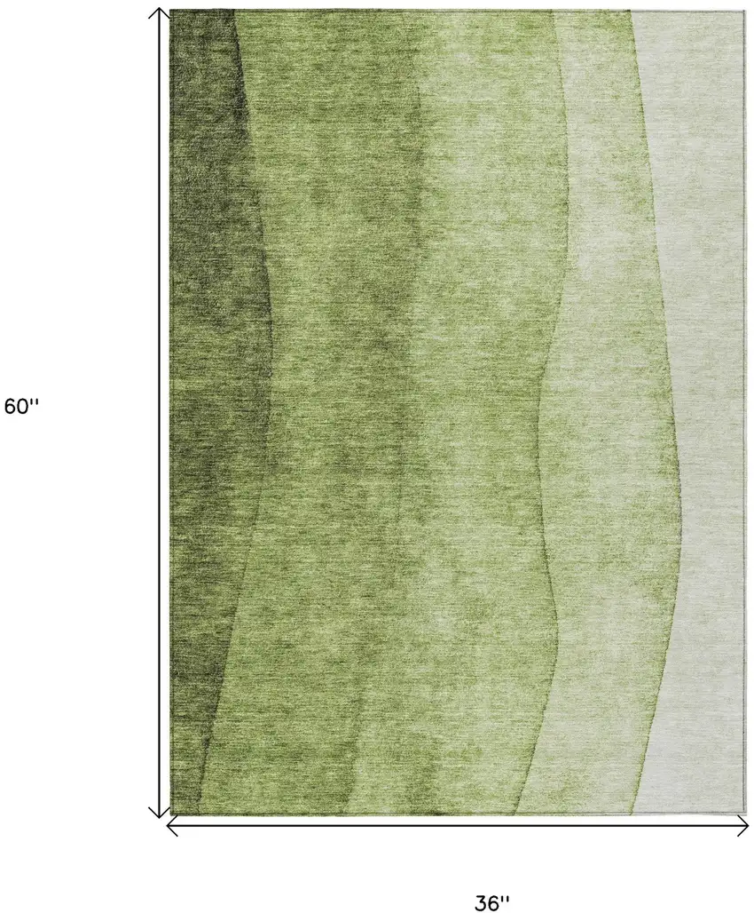 Olive Green And Artichoke Green Ombre Washable Indoor Outdoor Area Rug Photo 6