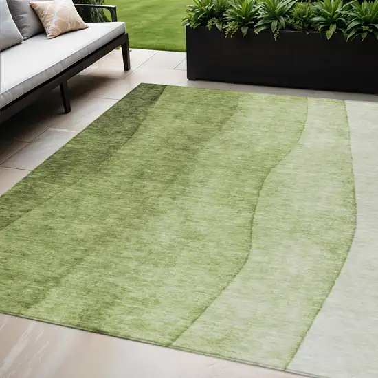 Olive Green And Artichoke Green Ombre Washable Indoor Outdoor Area Rug Photo 1