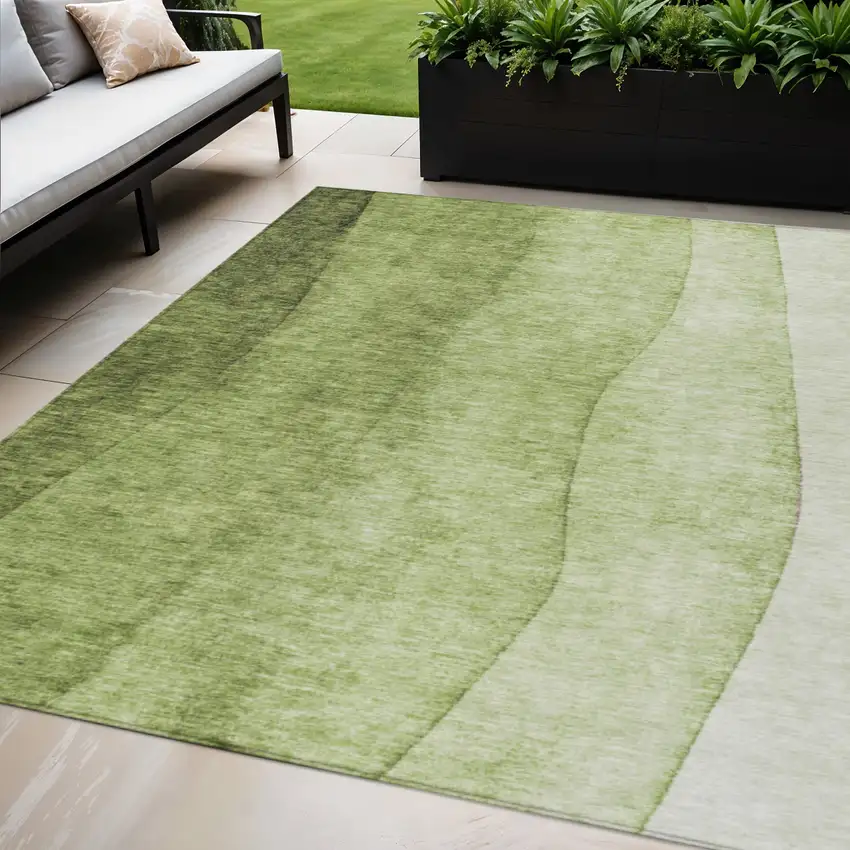 Olive Green And Artichoke Green Ombre Washable Indoor Outdoor Area Rug Photo 1
