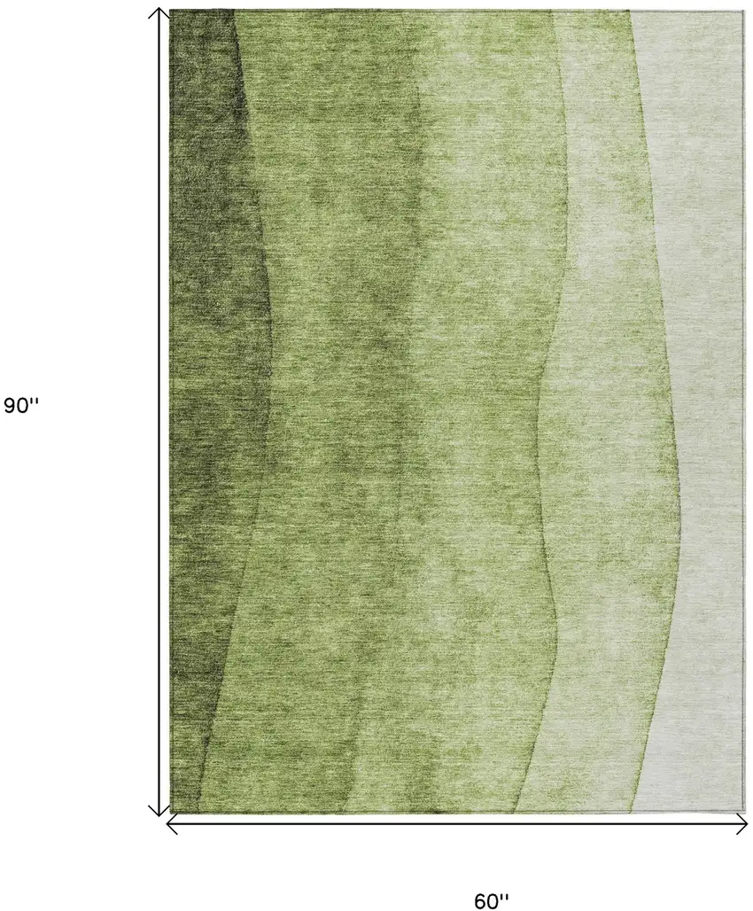 Olive Green And Artichoke Green Ombre Washable Indoor Outdoor Area Rug Photo 9