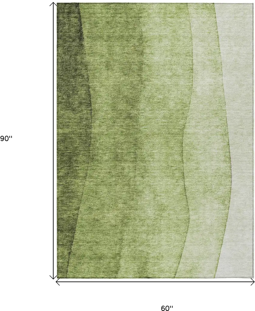 Olive Green And Artichoke Green Ombre Washable Indoor Outdoor Area Rug Photo 9