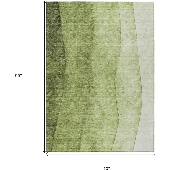 Olive Green And Artichoke Green Ombre Washable Indoor Outdoor Area Rug Photo 9