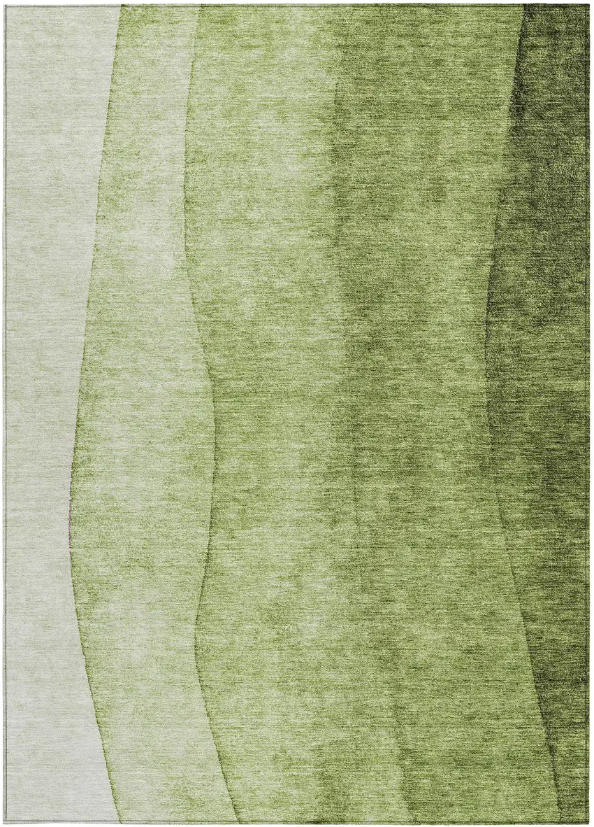 Olive Green And Artichoke Green Ombre Washable Indoor Outdoor Area Rug Photo 4