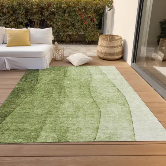 Olive Green And Artichoke Green Ombre Washable Indoor Outdoor Area Rug Photo 8