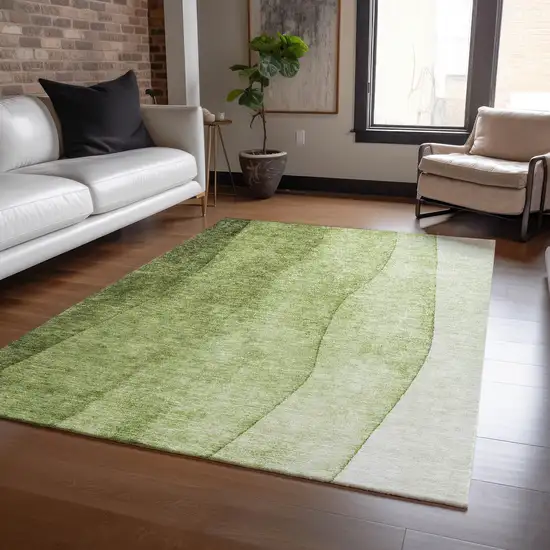 Olive Green And Artichoke Green Ombre Washable Indoor Outdoor Area Rug Photo 6