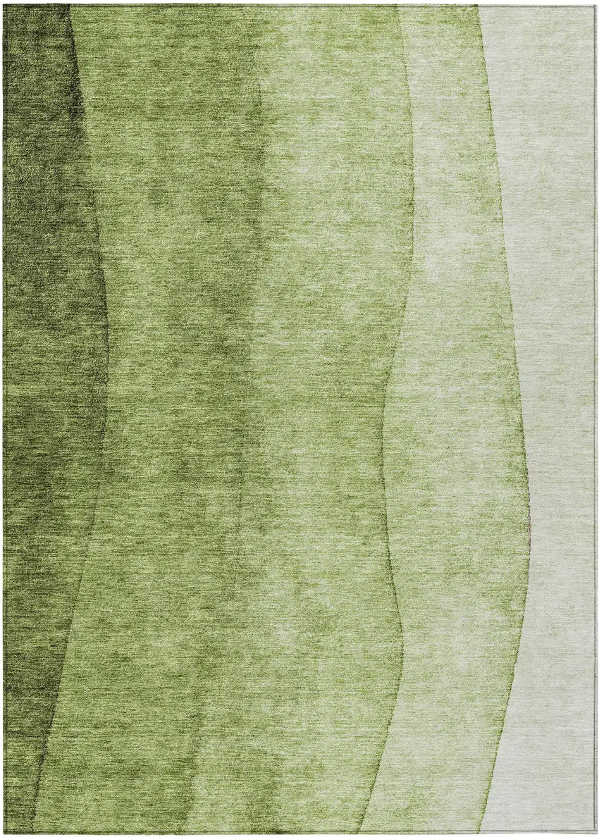 Olive Green And Artichoke Green Ombre Washable Indoor Outdoor Area Rug Photo 1