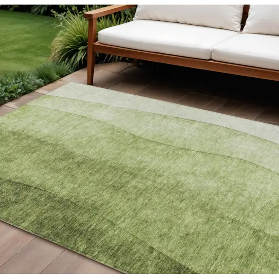 Olive Green And Artichoke Green Ombre Washable Indoor Outdoor Area Rug Photo 1