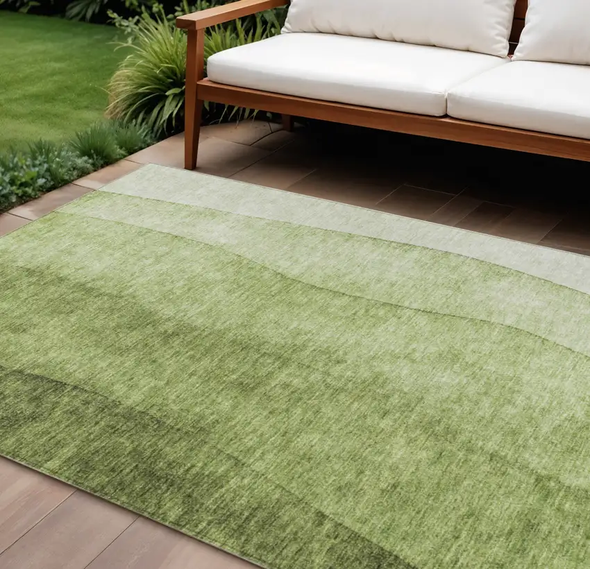 Olive Green And Artichoke Green Ombre Washable Indoor Outdoor Area Rug Photo 1