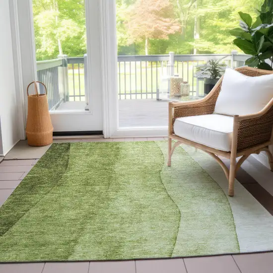 Olive Green And Artichoke Green Ombre Washable Indoor Outdoor Area Rug Photo 7