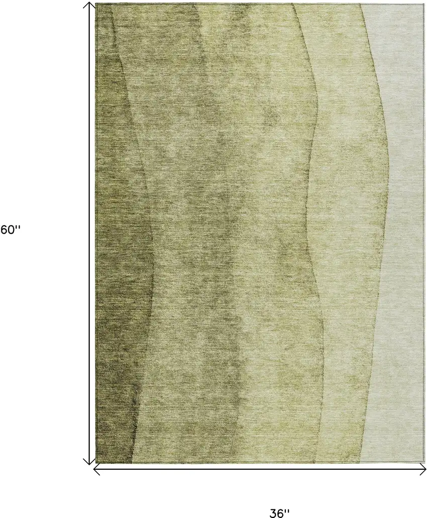 Olive Green And Artichoke Green Ombre Washable Indoor Outdoor Area Rug Photo 3