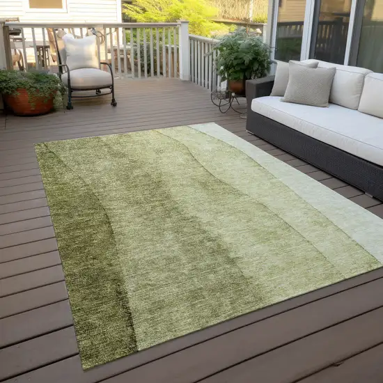 Olive Green And Artichoke Green Ombre Washable Indoor Outdoor Area Rug Photo 7