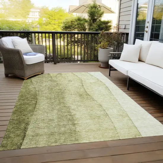 Olive Green And Artichoke Green Ombre Washable Indoor Outdoor Area Rug Photo 9