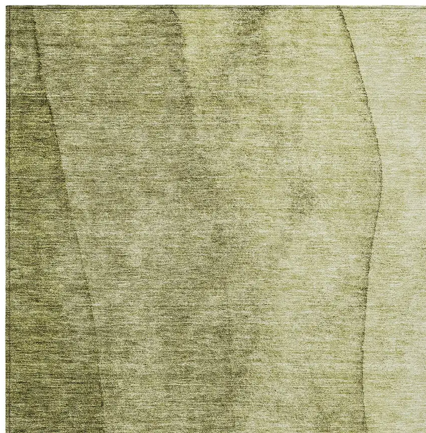 Olive Green And Artichoke Green Ombre Washable Indoor Outdoor Area Rug Photo 5