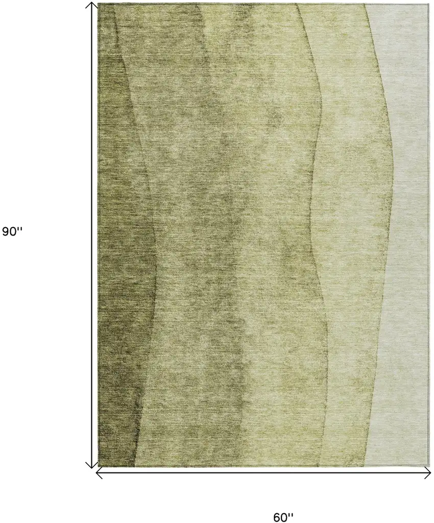 Olive Green And Artichoke Green Ombre Washable Indoor Outdoor Area Rug Photo 3