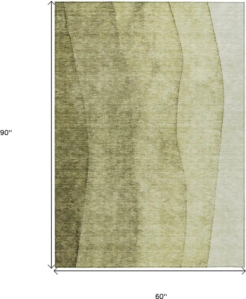 Olive Green And Artichoke Green Ombre Washable Indoor Outdoor Area Rug Photo 3