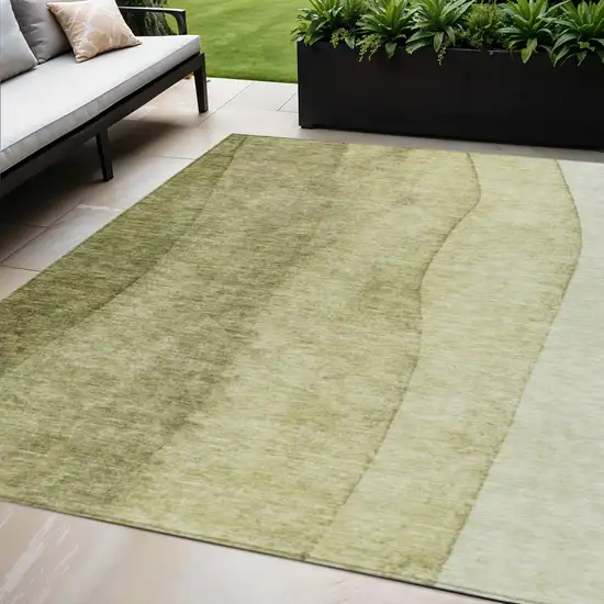 Olive Green And Artichoke Green Ombre Washable Indoor Outdoor Area Rug Photo 1