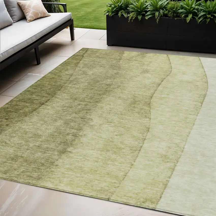 Olive Green And Artichoke Green Ombre Washable Indoor Outdoor Area Rug Photo 1