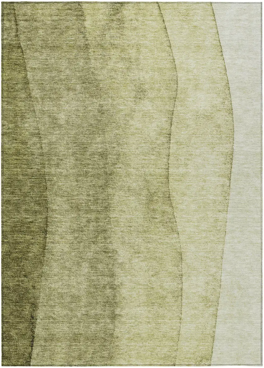 Olive Green And Artichoke Green Ombre Washable Indoor Outdoor Area Rug Photo 2