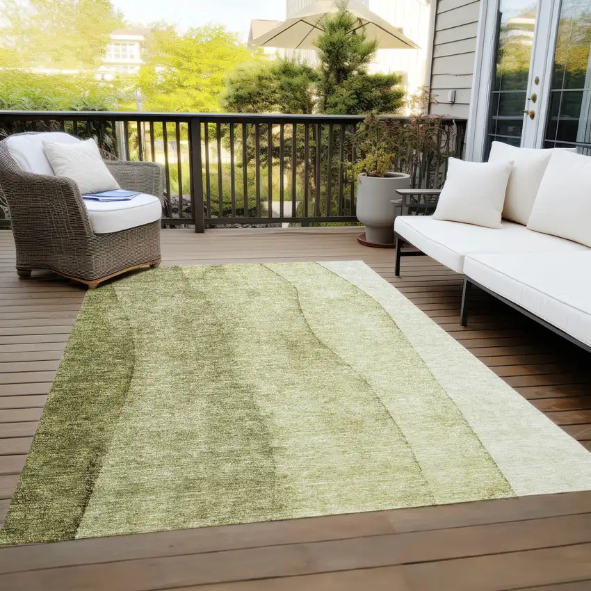 Olive Green And Artichoke Green Ombre Washable Indoor Outdoor Area Rug Photo 9
