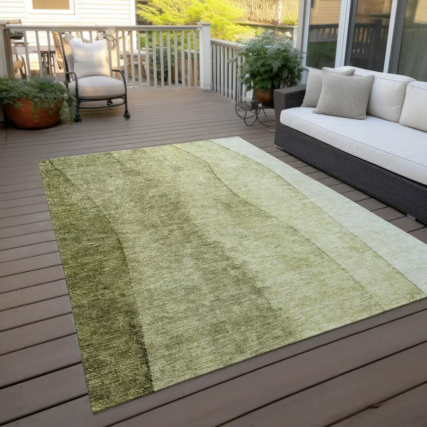 Olive Green And Artichoke Green Ombre Washable Indoor Outdoor Area Rug Photo 7