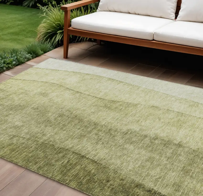 Olive Green And Artichoke Green Ombre Washable Indoor Outdoor Area Rug Photo 1