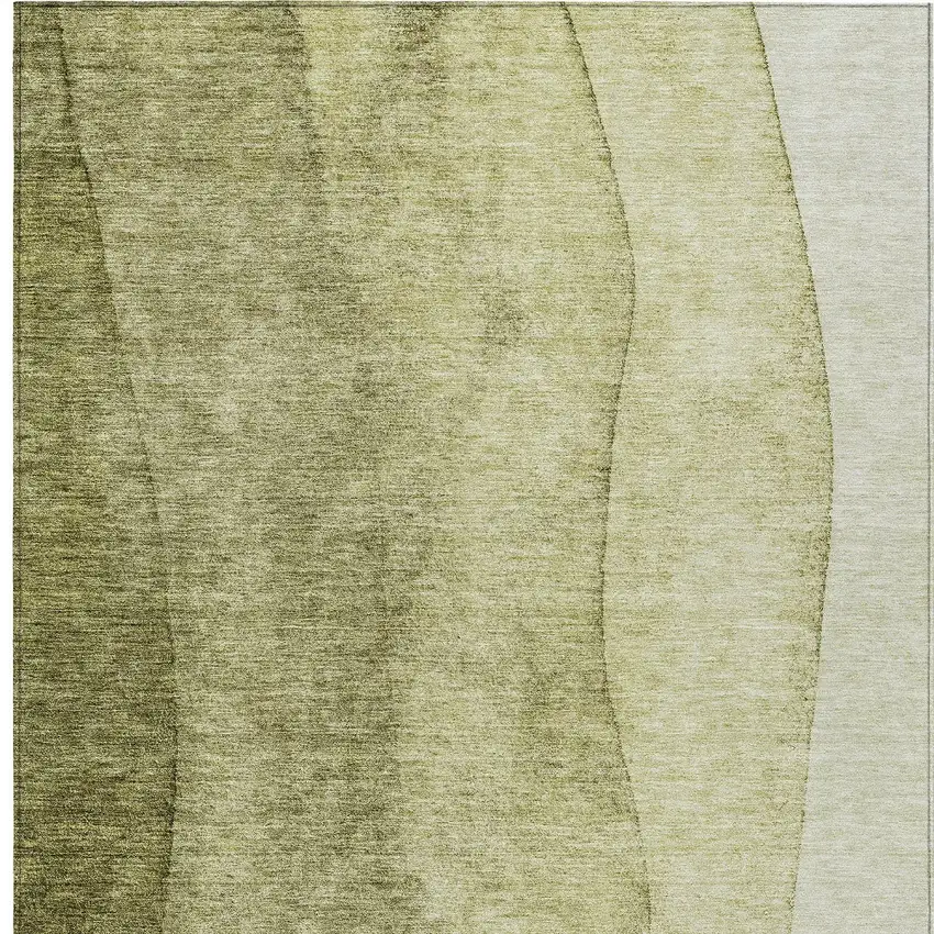 Olive Green And Artichoke Green Ombre Washable Indoor Outdoor Area Rug Photo 6