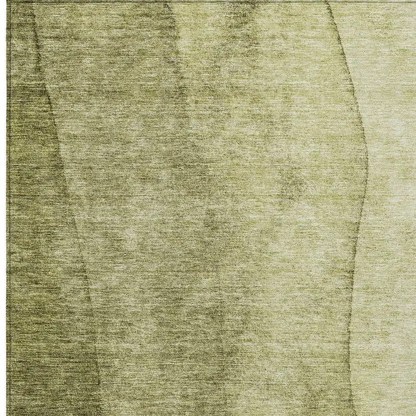 Olive Green And Artichoke Green Ombre Washable Indoor Outdoor Area Rug Photo 5