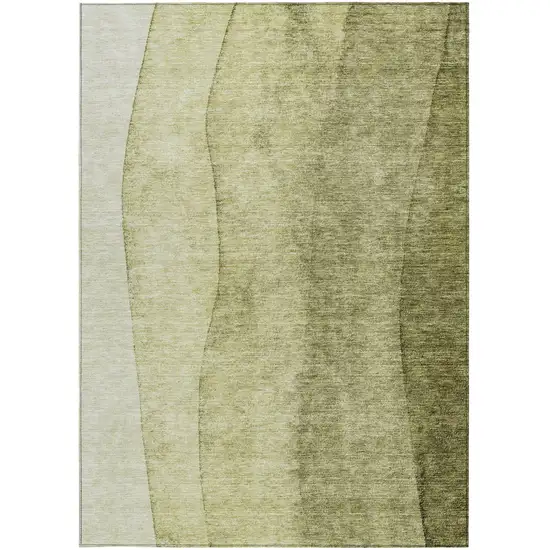 Olive Green And Artichoke Green Ombre Washable Indoor Outdoor Area Rug Photo 6