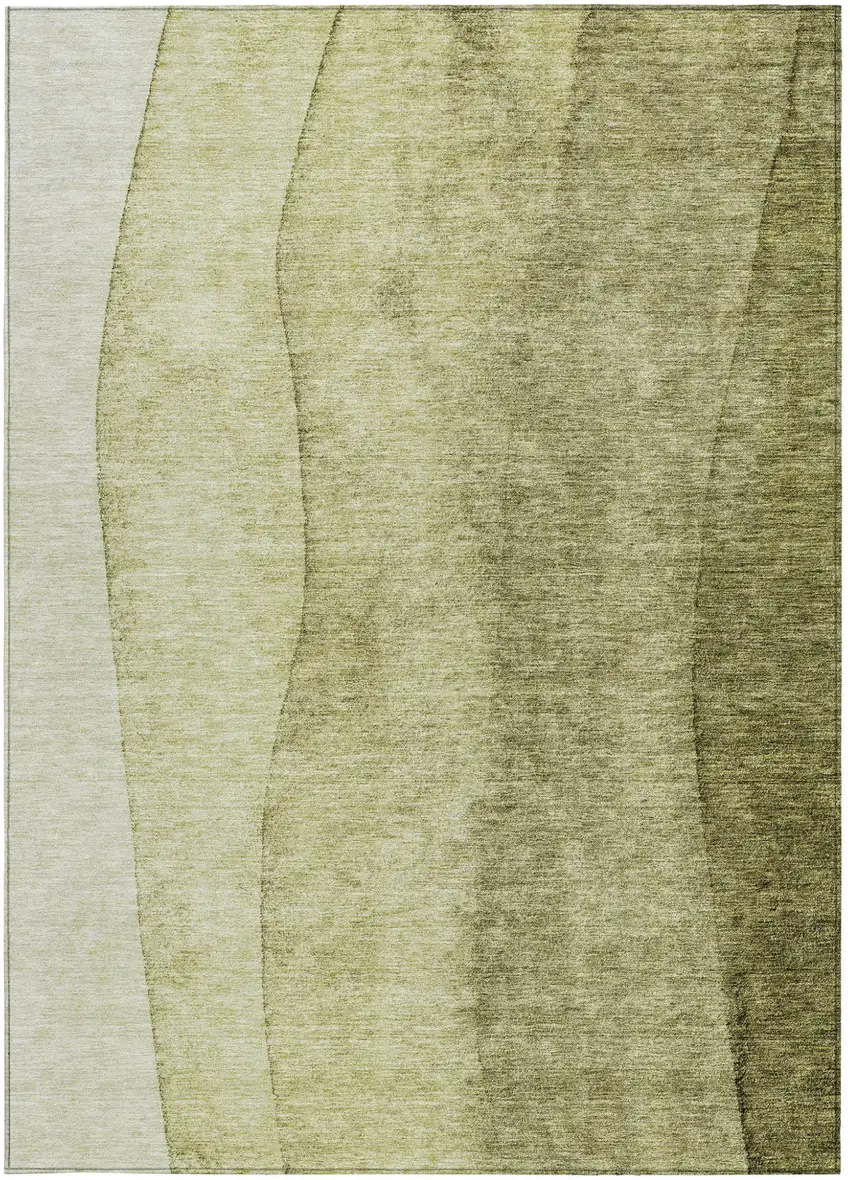 Olive Green And Artichoke Green Ombre Washable Indoor Outdoor Area Rug Photo 6