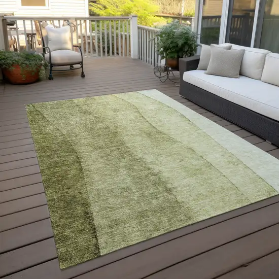 Olive Green And Artichoke Green Ombre Washable Indoor Outdoor Area Rug Photo 7
