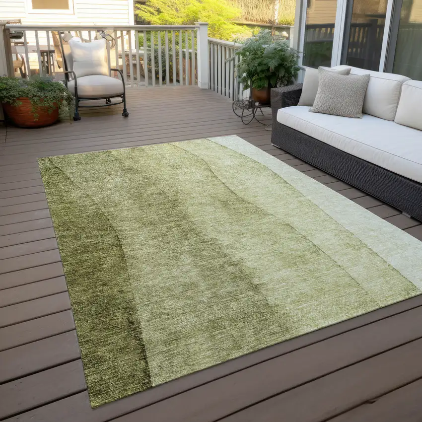 Olive Green And Artichoke Green Ombre Washable Indoor Outdoor Area Rug Photo 7