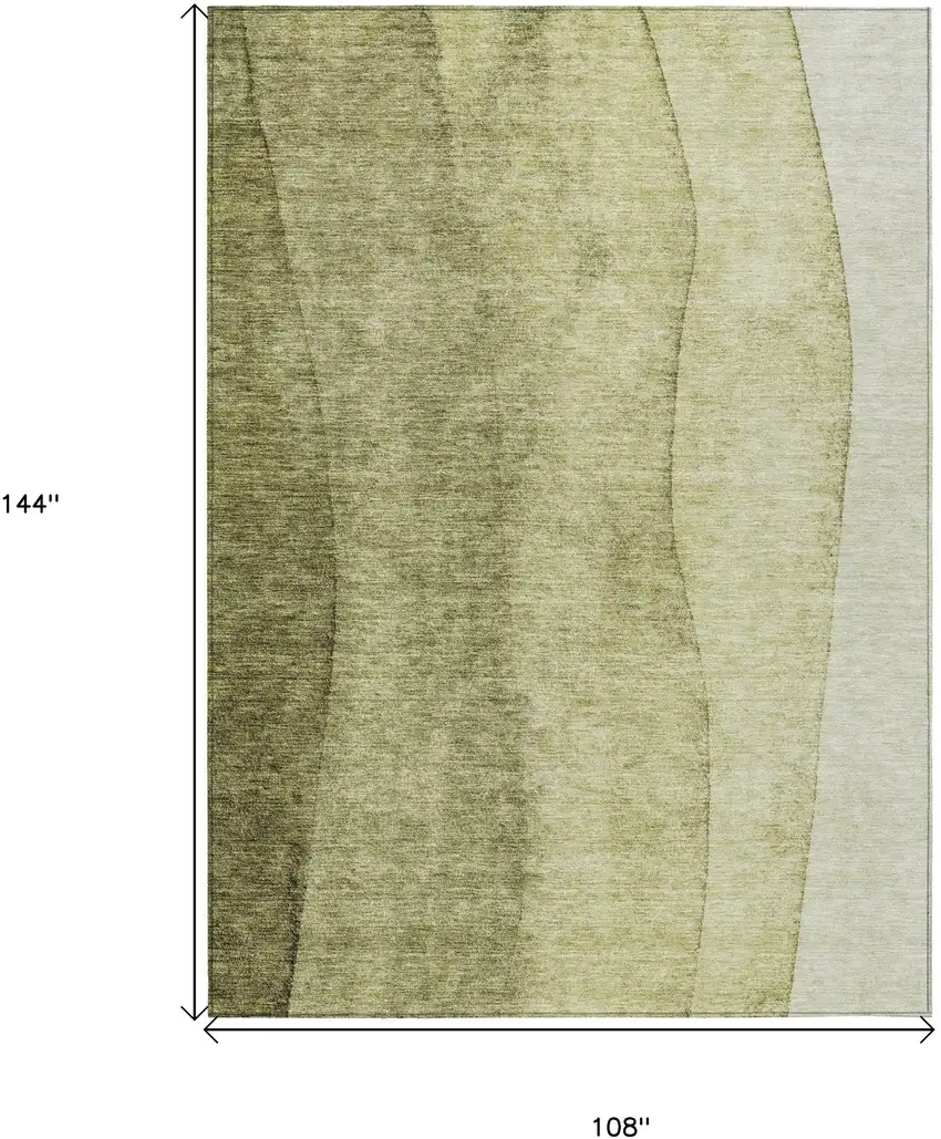 Olive Green And Artichoke Green Ombre Washable Indoor Outdoor Area Rug Photo 3