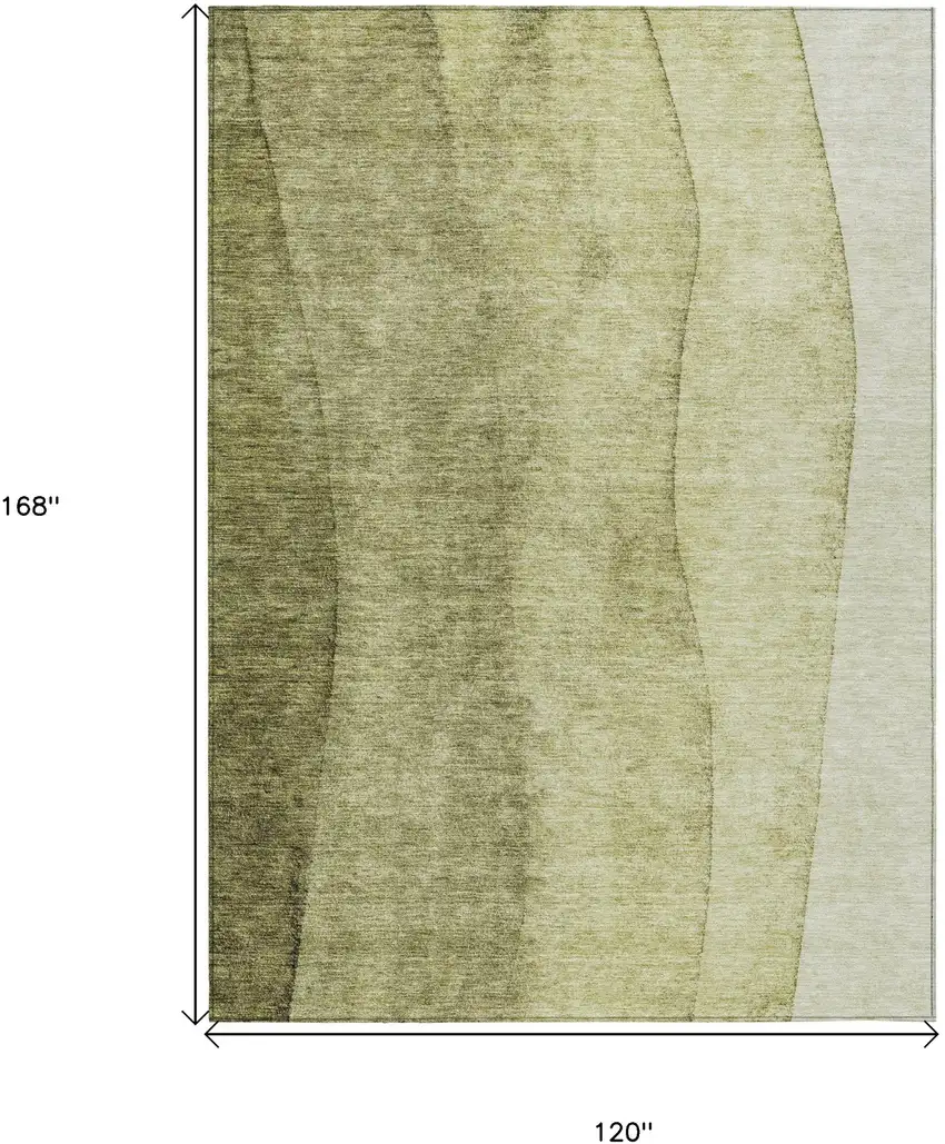 Olive Green And Artichoke Green Ombre Washable Indoor Outdoor Area Rug Photo 3