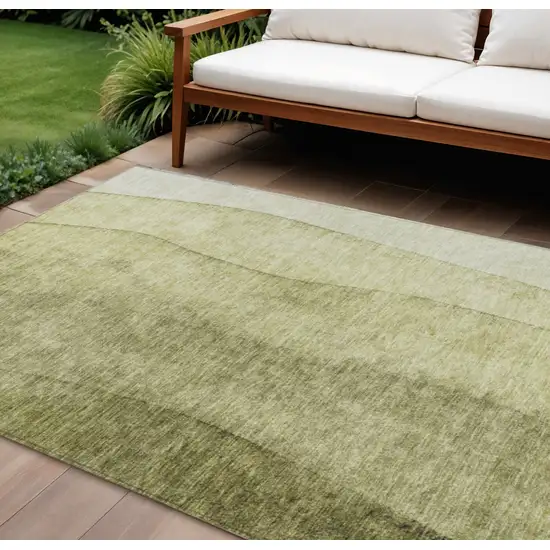 Olive Green And Artichoke Green Ombre Washable Indoor Outdoor Area Rug Photo 1