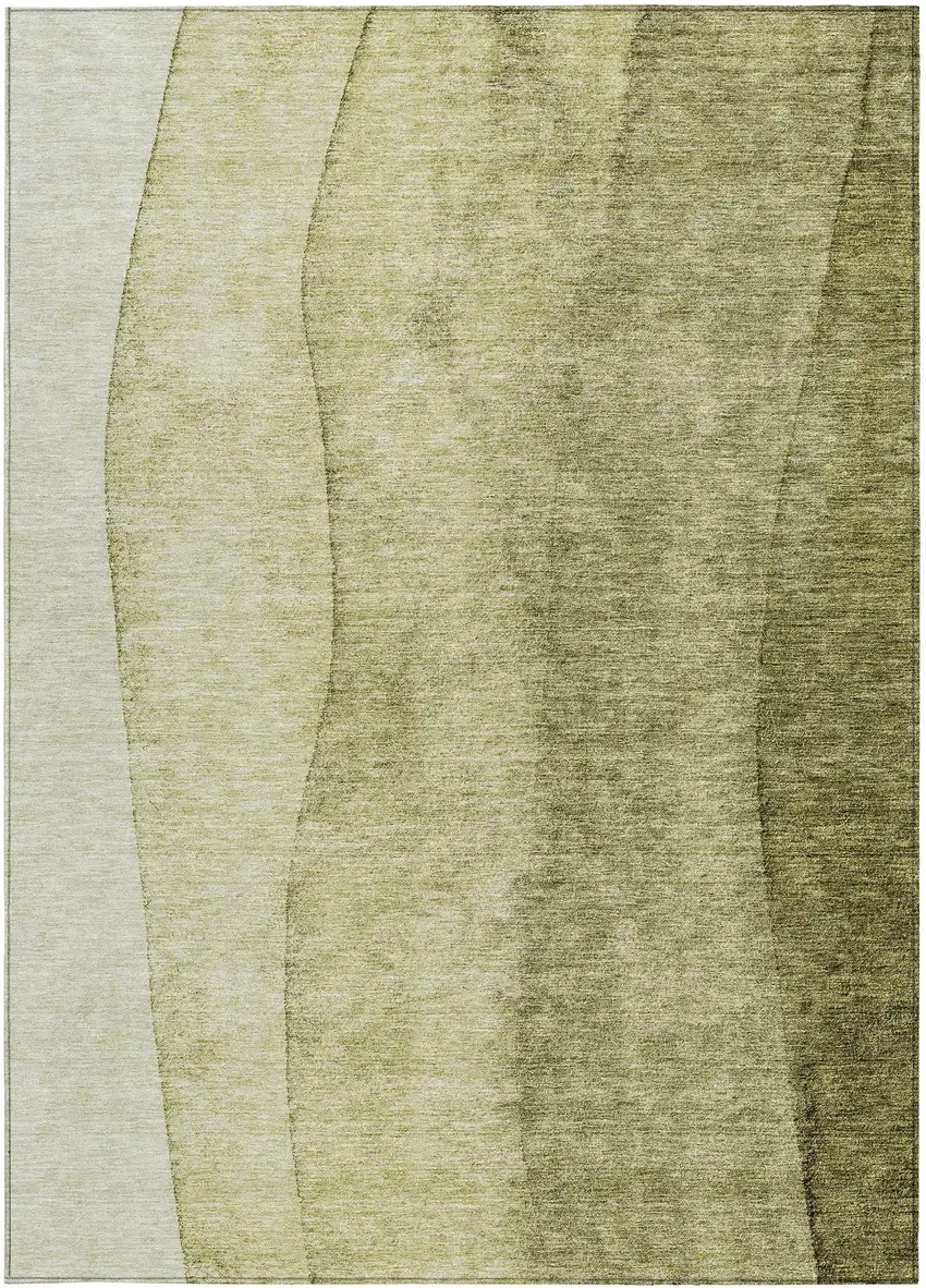 Olive Green And Artichoke Green Ombre Washable Indoor Outdoor Area Rug Photo 6
