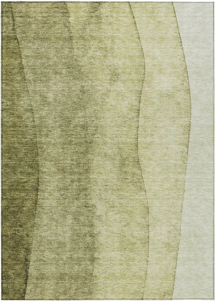 Olive Green And Artichoke Green Ombre Washable Indoor Outdoor Area Rug Photo 2