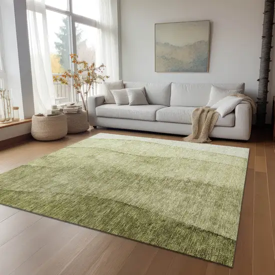 Olive Green And Artichoke Green Ombre Washable Indoor Outdoor Area Rug Photo 9