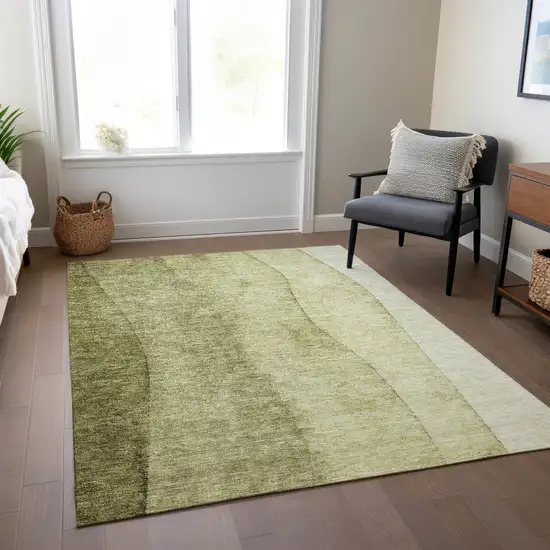 Olive Green And Artichoke Green Ombre Washable Indoor Outdoor Area Rug Photo 8