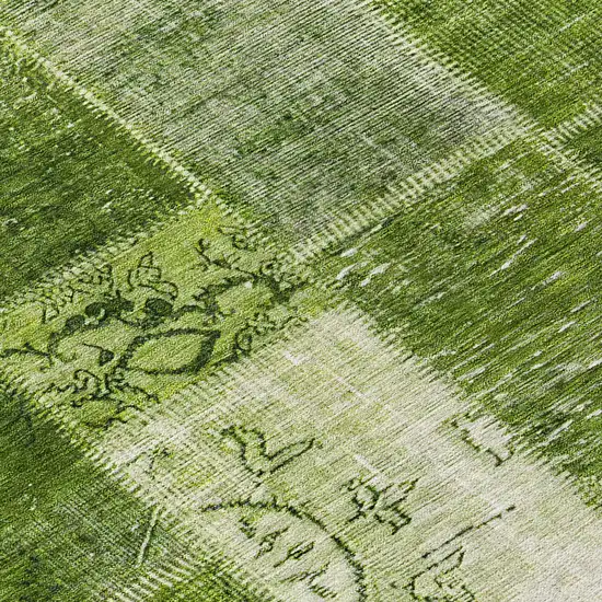 Olive Green And Artichoke Green Patchwork Washable Indoor Outdoor Area Rug Photo 8