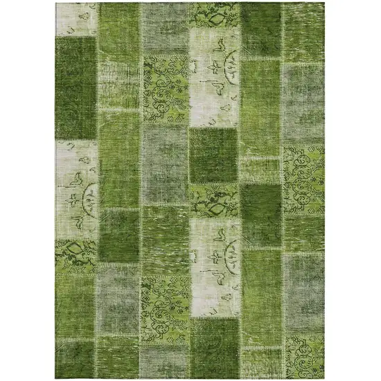 Olive Green And Artichoke Green Patchwork Washable Indoor Outdoor Area Rug Photo 6